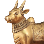 Brass Standing Nandi Statue | 16" x 15" x 4" | 9.3 kg | Golden Finish | Traditional Hindu Temple Bull Sculpture | Sacred Art | Jaipurio